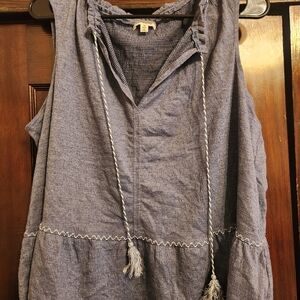 Max Studio Heathered Blue Sleeveless Blouse with Tassels
